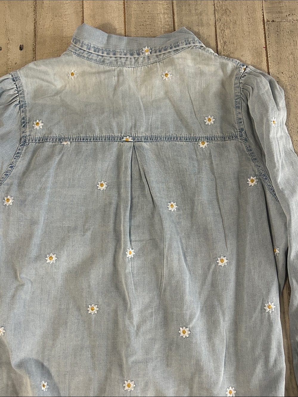 Kensie Light Wash Denim Shirt with Daisy Embroidery - Picture 3 of 6
